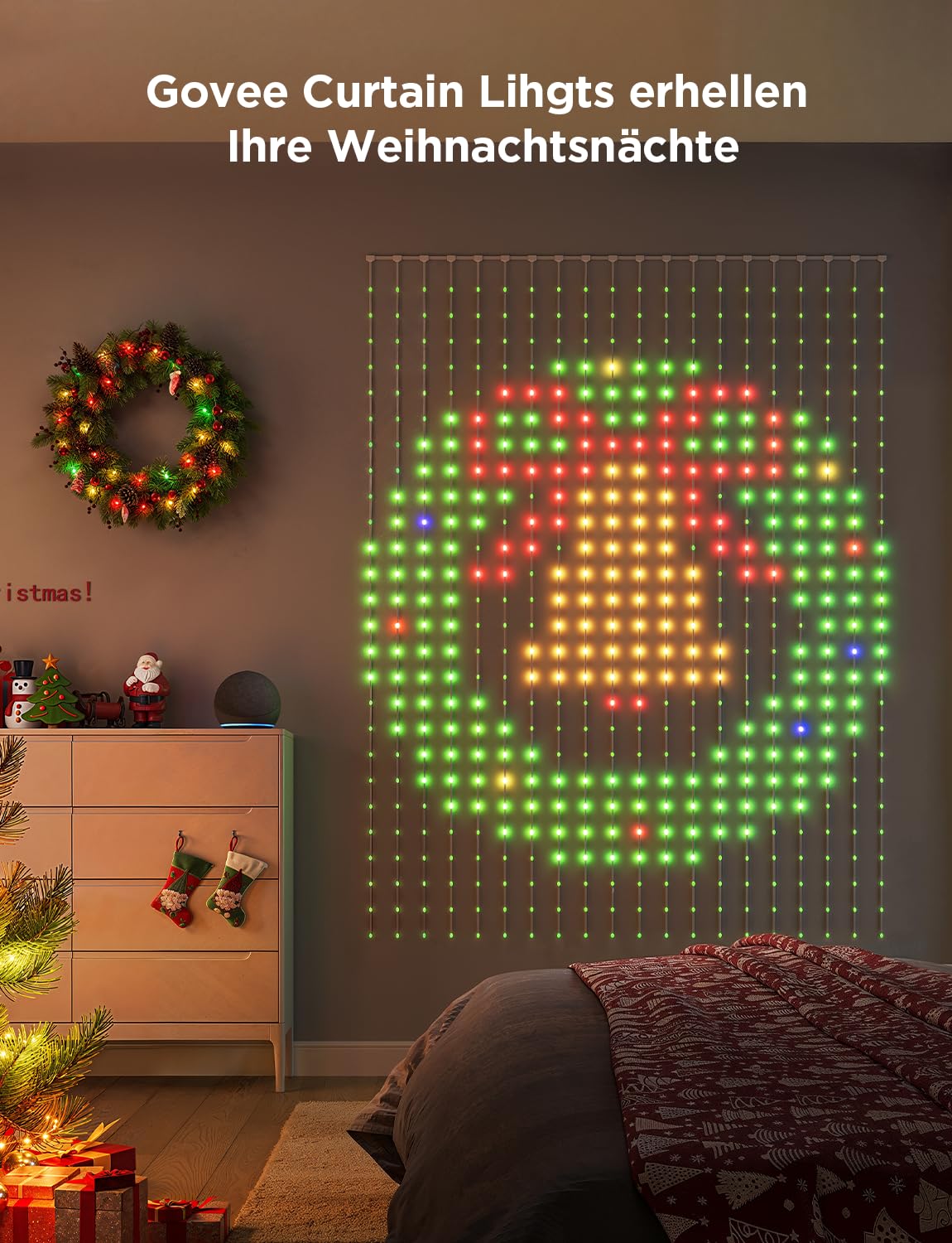 Govee Curtain Lights, 520 RGBIC LEDs Lichterkette, DIY Lichtmuster, Smart LED Vorhang 86+ Modi, Wasserfest, kompatibel mit Alexa für Weihnachten Christmas, Party Deko 2m x 1,5m (H x W) 5