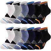 Uizuooy Boys Athletic Socks 4-15 Years, Kids Ankle Breathable Long Sport Crew Socks 12 Pairs