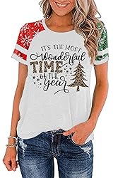 Ovazly Christmas Shirt for Women Raglan Sleeve