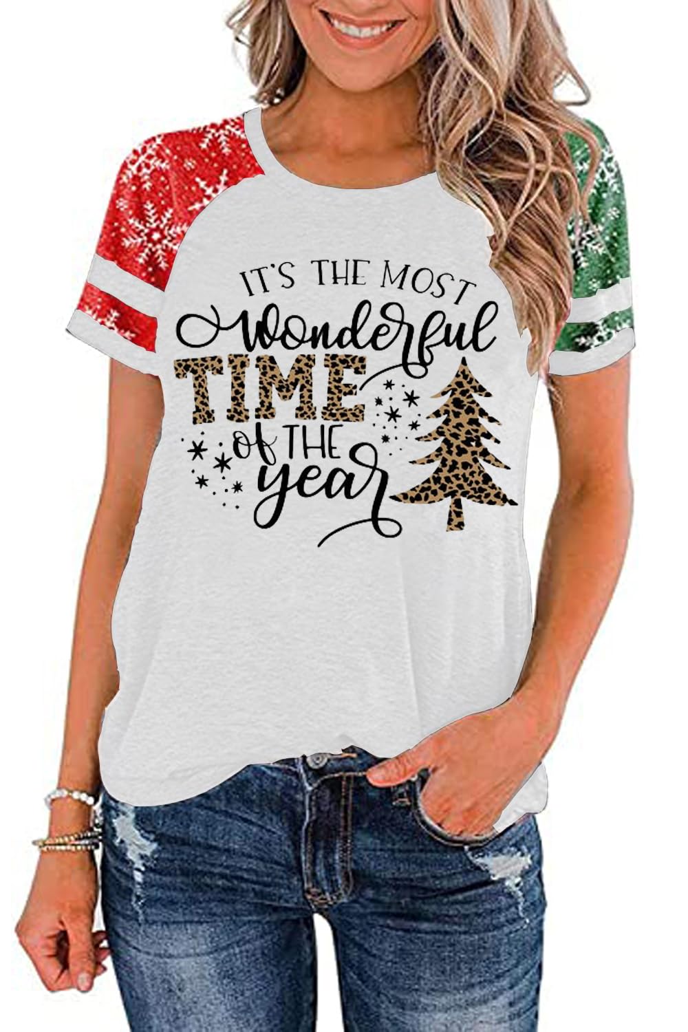 Ovazly Christmas Shirt for Women Raglan Sleeve