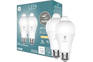 GE LED+ Motion Sensor LED Light Bulbs, 12W, Outdoor Security Lights, A21, Warm White (2 Pack)