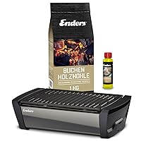  Aurora Enders Tischgrill klein schwarz Balkon Camping Picknick ✔ eckig ✔ tragbar rauchfrei ✔ Grillen mit Holzkohle ✔ für den Tisch 