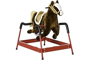 Qaba Kids Spring Rocking Horse, Ride on Horse for Girls and Boys with Animal Sounds, Plush Animal Ride-on Toy with Soft Feel, Interactive Toy for Kids, Dark Brown