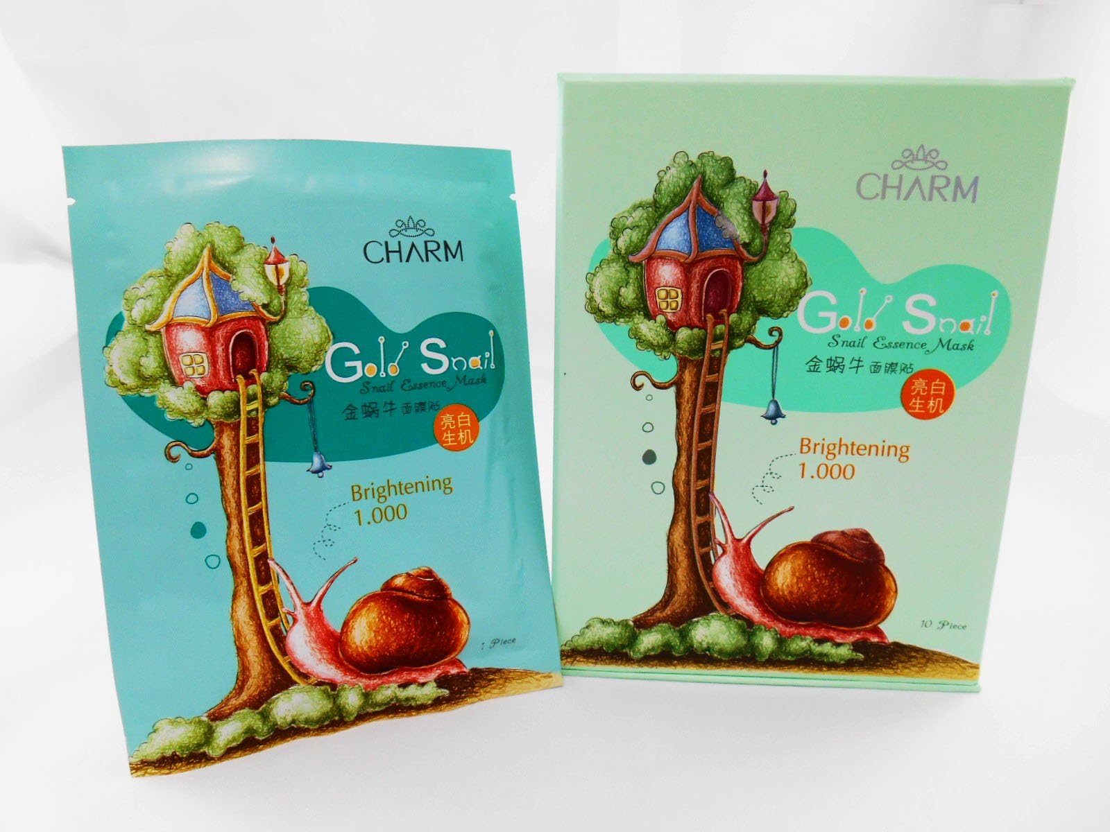 Charm Gold Snail Essence Brightening Facial Mask Sheet, 10 Count