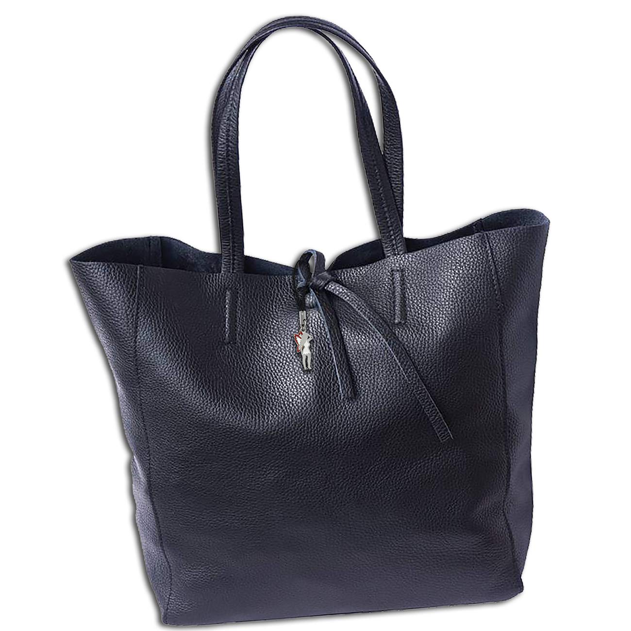 Florence OTF112S Women's Italian Genuine Leather Shopper Shoulder Bag 30 x 35 x 15 cm Black