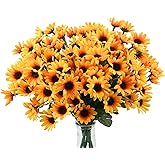 Uieke 6 Bundles Sunflowers Artificial Flowers Daisy Mums Fake Flowers Outdoor UV Resistant No Fade Fall Flowers 24 Stems Greenery Shrubs Indoor Outside Home Wedding Office DIY Garden Décor (Yellow)