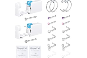 QWALIT 2pcs Nose Piercing Kit with Nose Rings and Disposable Piercing Gun