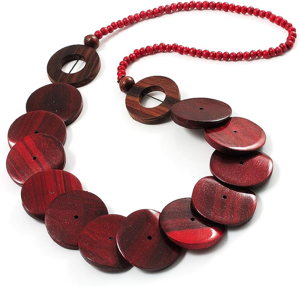 Avalaya Chunky Wood Button & Bead Necklace 70cm Length Amazon.co.uk
