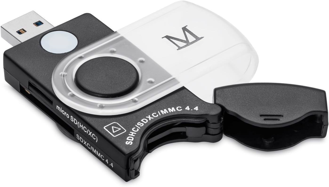 Monkey Man 11 in 1 USB 3.0 Memory Card Reader / Writer with a Build-in Card Cover and 2 Slots (SD Card + Micro SD Card) for SDXC, UHS-I SD, SDHC, SD, Micro SDXC, Micro SDHC, Micro SD, MMC memory cards