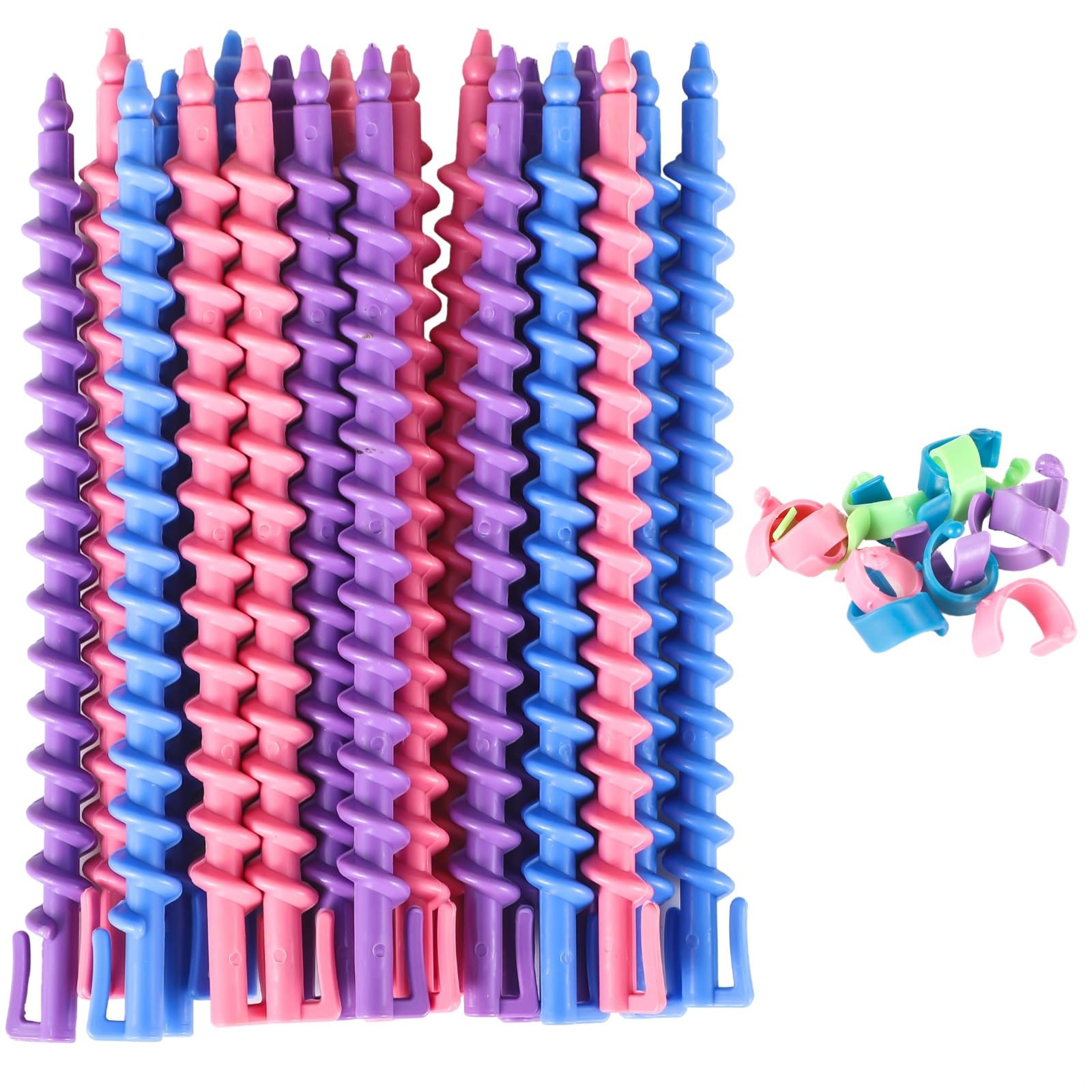 Photo 1 of 100 Pcs Heatless Spiral Curl Rods & Clips Kit - Plastic Perm Curlers for Long Hair, Random Colors