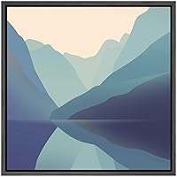 SIGNWIN Framed Canvas Wall Art Blue, Teal and Green Mountains with Lake and Valleys Landscape Wilderness Illustrations Abstract Modern Scenic Colorful for Living Room, Bedroom, Office - 16