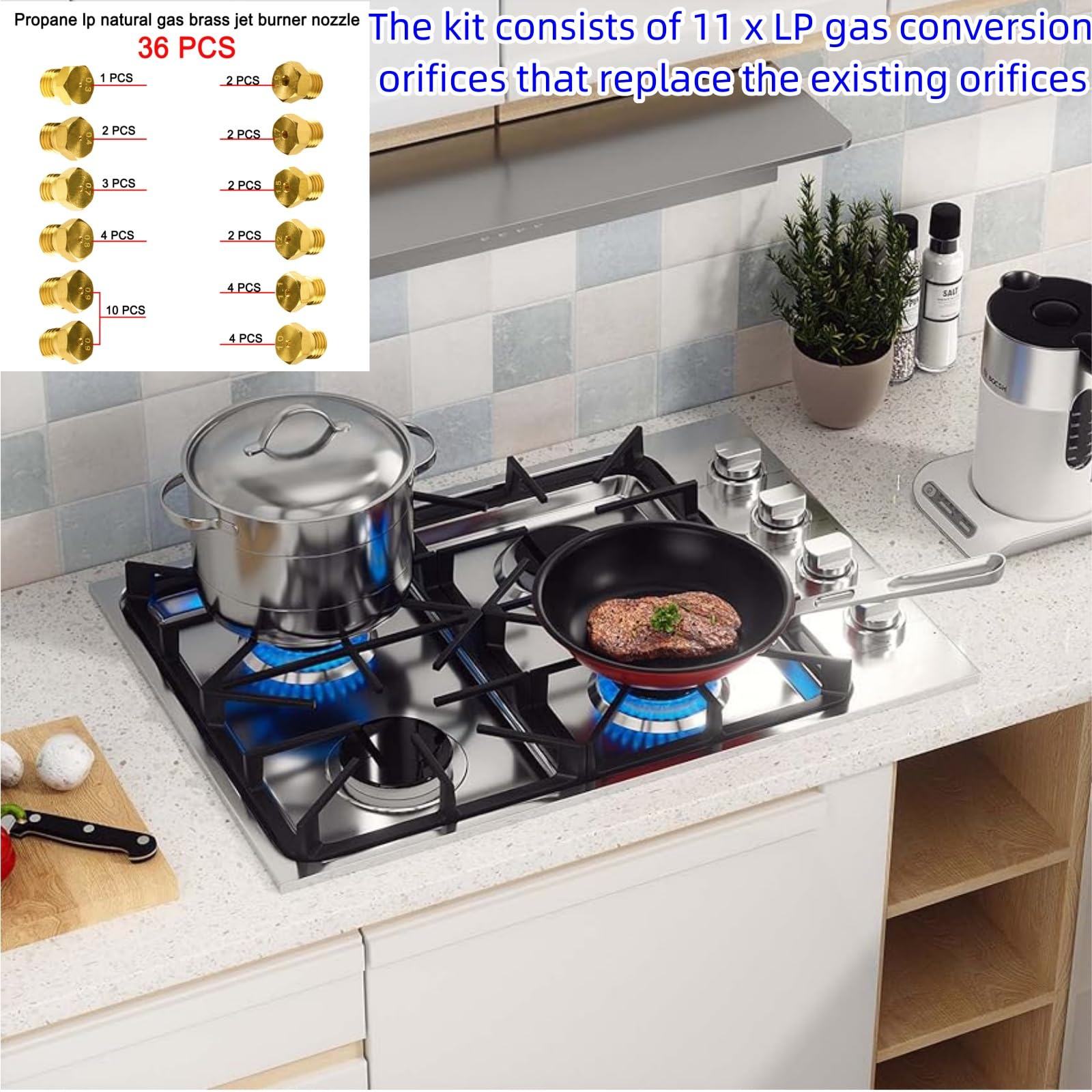 ​36 Pcs Propane Orifice Kit,Propane Lp Natural Gas Brass Jet Burner Nozzle Replacement Parts M6x0.75 mm Gas Spray Tip 0.3/0.4/0/7/0.8/0.9/1.0/1.1/1.2/1.5/1.7/1.9mm