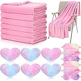 Fanfanwin 18 Pcs Kids Sleepover Party Supplies Set for Girls Fleece Soft Blankets Fluffy Heart Throw Pillow Plush Sleep Eye Mask for Spa Camping Birthday Favors(Light Pink,Rainbow Colors)