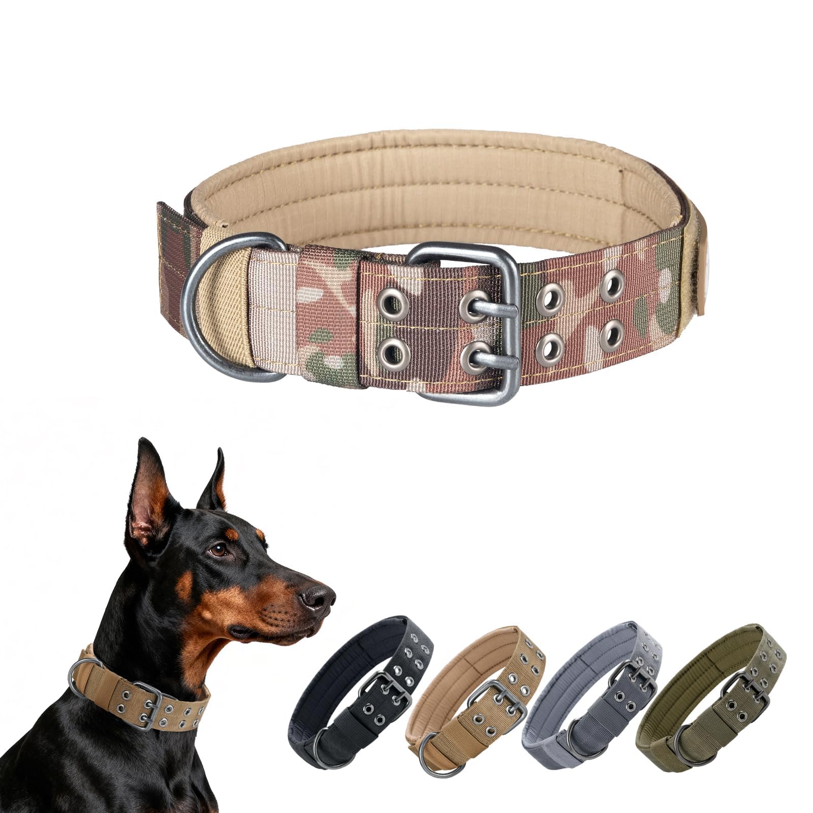 EXCELLENT ELITE SPANKER 1.5" Width Military Dog Collar Adjustable Metal D Ring & Buckle Working Dog Collar for Medium Large Dogs(MCP-XL)