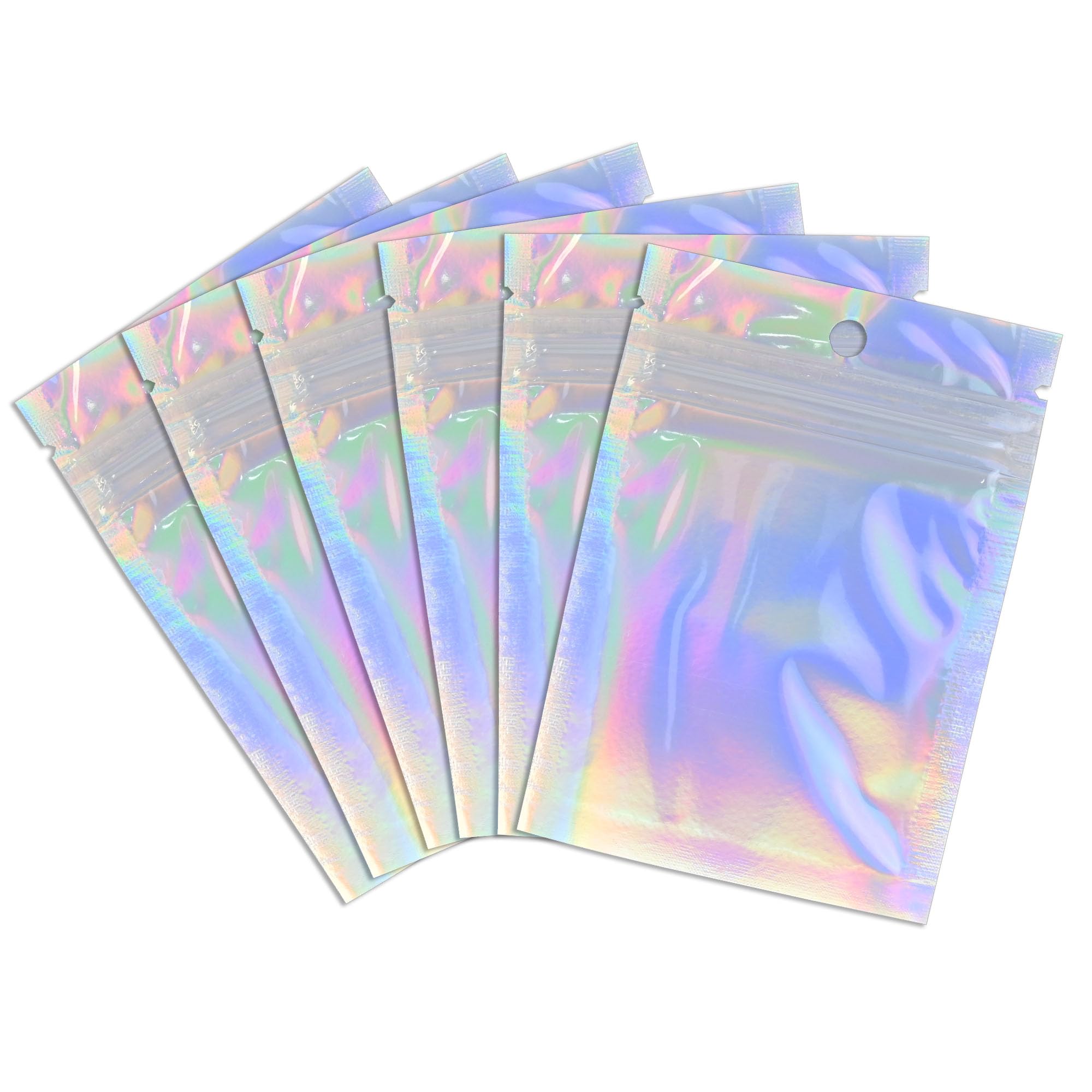Photo 1 of 100 Pack Holographic Resealable Plastic Bags for Food Storage, Zipper Bags with Clear Front Window, Packaging Pouch for Small Business (100 Pack, 2.8x4 inch)