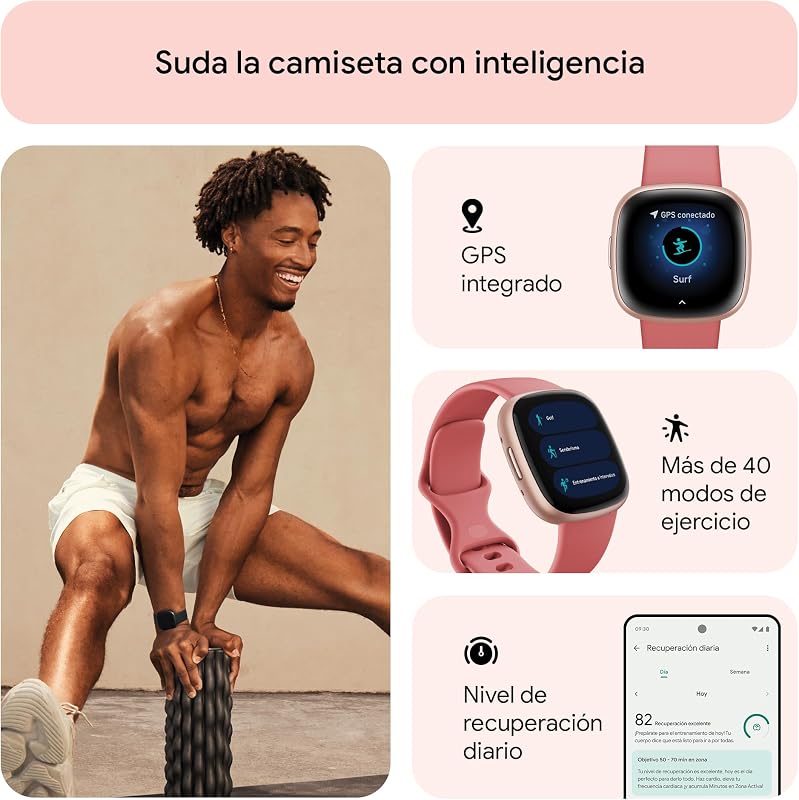 Fitbit versa 4, smartwatch rosa areia/cobre rosa, unissex-adulto, areia rosa/cobre rosa alumínio, tamanho único