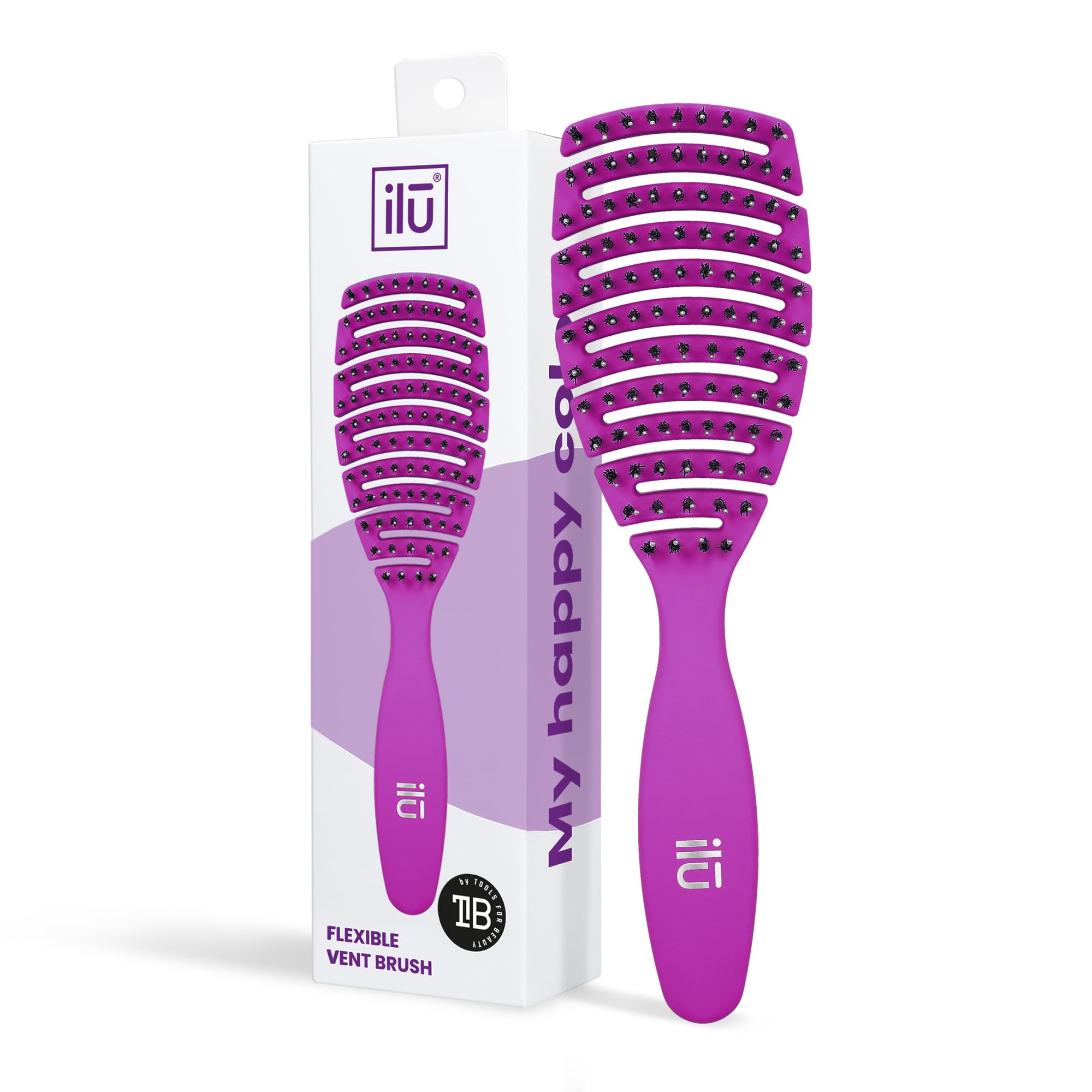 TB TOOLS FOR BEAUTY ILU My Happy Color Purple Detangling Hair Brush for Combing and Smoothing Dry and Wet Hair, for Long and Short Hair, Made of Synthetic Bristles