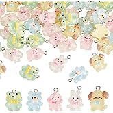 Boutigem 50Pcs Luminous Animal Resin Charms Glow in The Dark Dinosaur Frog Bear Rabbit Dog Pendants Cute Cartoon Animal Ornament Pendants for DIY Earring Necklace Bracelet Keychain Jewelry Making