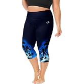 Deerose Womens Plus Size Swim Capris High Waisted Rash Guard Leggings | High Elasticity Swim Pants, Fit Hawaiian Beach Sun Protection Tummy Control, Fashion Water Sport Tights