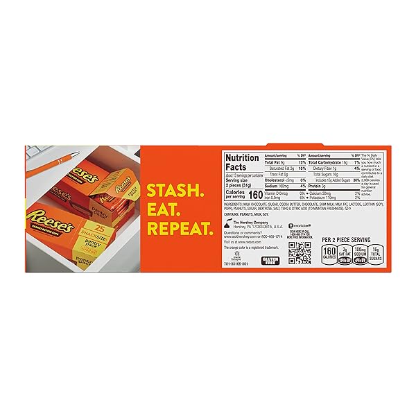 REESE’S MILK CHOCOLATE SNACK SIZE PEANUT BUTTER CUPS, CANDY PANTRY PACK, 13.75 OZ (25 PIECES)