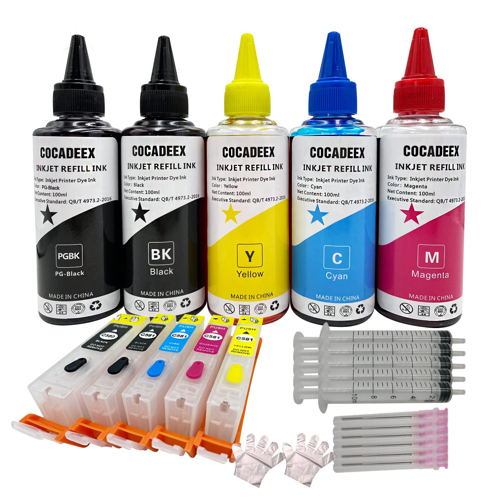 COCADEEX 580XXL Ink Refill Kits Replacement for Canon PGI-580XXL CLI-581XXL,for PIXMA TS6150 TS6151 TS6250 TS6251 TS6350 TS6351 TS705 TR7550 TR8550 TS9550 TS9551C Printer ( PGBK BK C M Y )