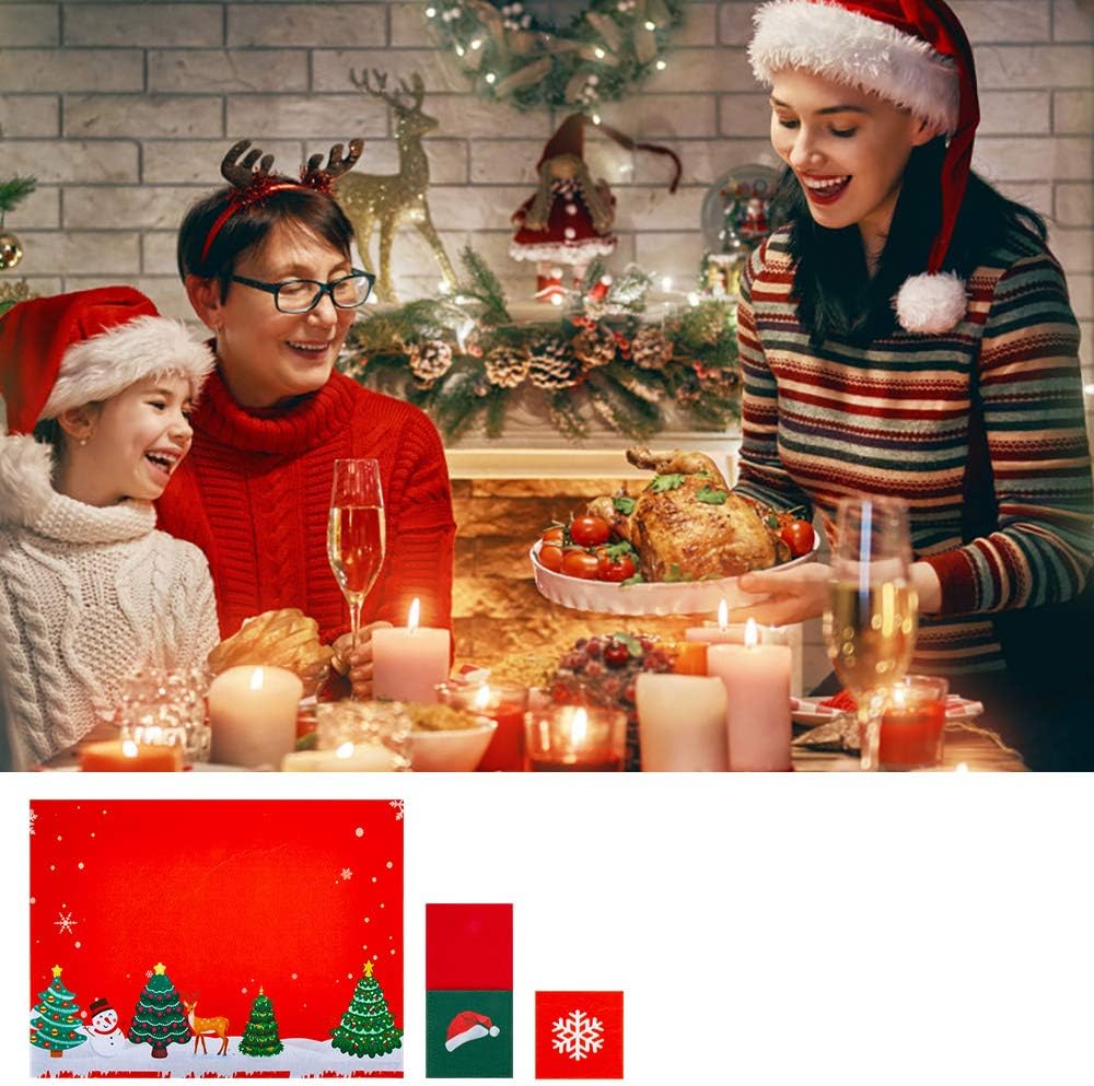 ziidoo Christmas Place Mats for Kitchen Table, Christmas Theme Felt Table Placemats Set of 18,Heat-Resistant Placemats Washable Stain Resistant Anti-Slip Dining Placemat: Home & Kitchen
