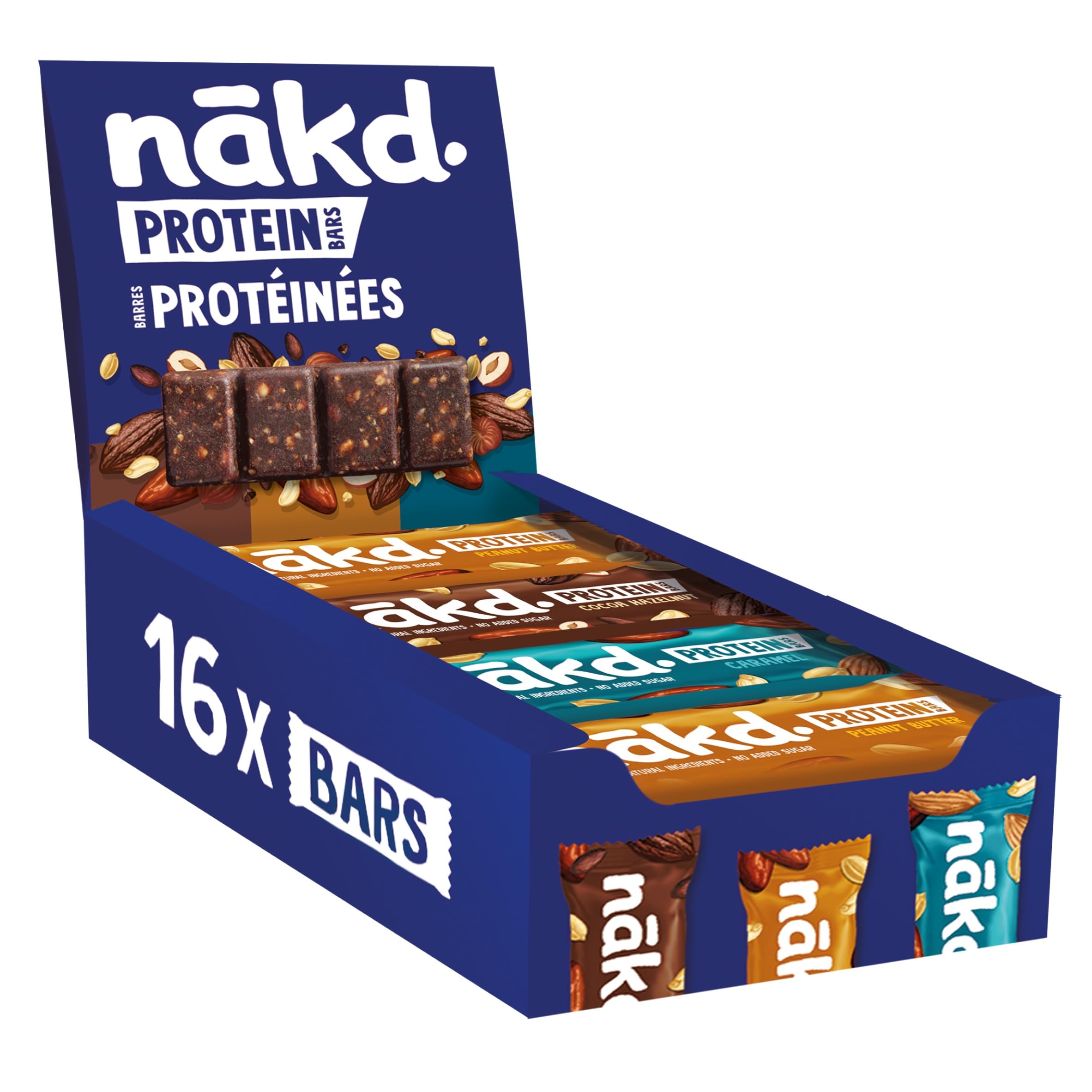 nakd. Variety pack - Protein bars - 7g Plant-based protein - 100% natural ingredients - No added sugar - Vegan - 16 x 45g bars - 720g