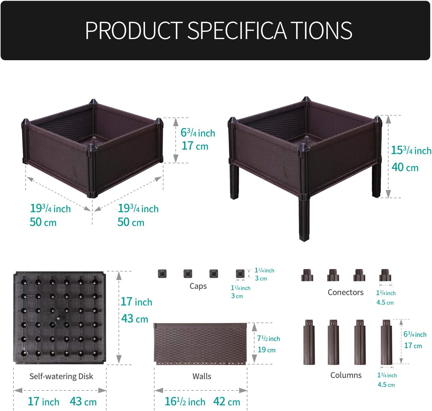 ComSaf Huerto Urbano Kit Planter Marrón Cuadrado Paquete de 3 ...