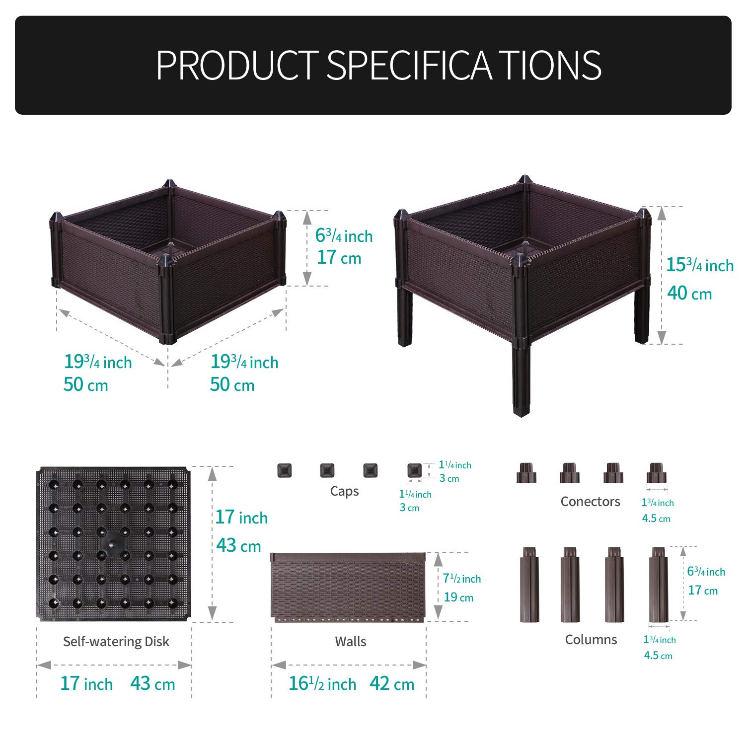ComSaf Huerto Urbano Kit Planter Marrón Cuadrado Paquete de 2 ...
