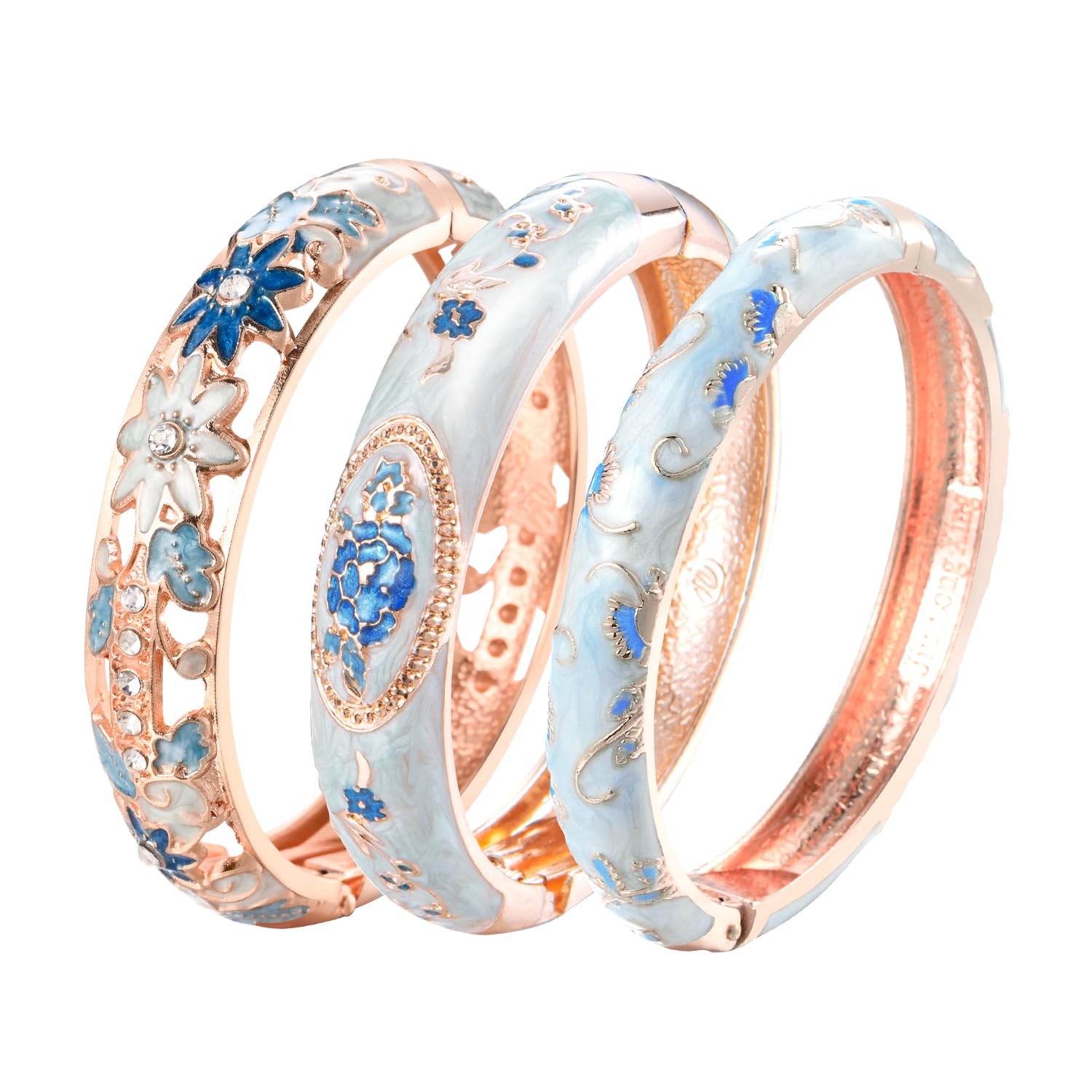 UJOY Enamel Bangle for Women Handmade Floral Vintage Bracelet for Lady Jewellery, 3 Pcs Bestie for Women Bracelet with Keepsake, Funny Valentines Day Keepsake for her, Girlfriend