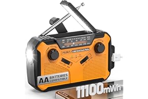 PRUNUS J-369 11100mWh Emergency Weather Radio, AA Batteries/Hand Crank/Solar/USB Charging, NOAA/AM/FM, LED Flashlight and Reading Lamp,SOS Alarm & Flashlight