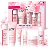 Tiejdhr Collagen Sakura Skin Care Set, 6-Piece Hydrating Facial Kit | with Cleanser Toner Serum Eye Cream Face Cream Lotion
