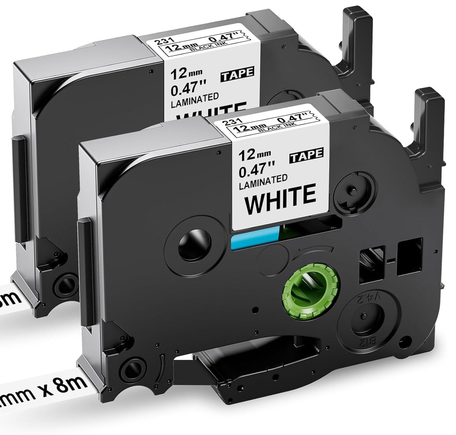 Upwinning Compatible with Brother P-Touch Tape, TZe-231 12mm 0.47 Black on White Laminated Label Tape Cassette Work with Brother p Touch H101c 1000 1010 H100 H105 H107, 2-Pack