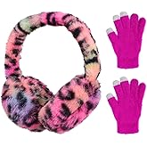 Pop Your Dream Kids Plush Earmuffs and Gloves Set Girls Boys Winter Faux Fur Ears Muffs Covers Outdoor Ear Warmers Age 7-12