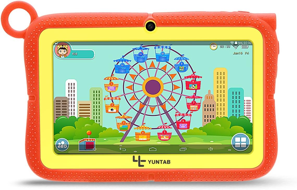 Yuntab Kids Tablet Q88R 7 Inch Allwinner A33,1.5Ghz Quad Core Android 4.4 Tablet PC,512MB+8GB,HD 1024x600,Dual Camera,WiFi,Bluetooth,3D Game,TF Card,Support Parental Control Software - iWawa(Orange)
