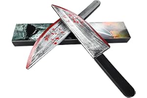 MyersCostume 2Pcs Halloween Knife Jumbo Plastic Bloody Butcher Knife Halloween Butcher Prop Metallic