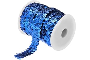 MECCANIXITY 10 Yards 1.2 Inch Elastic Sequins Trim 3 Row Flat Sequin Strip Paillette Sequins Fabric Ribbon for Crafts DIY Sequin Fringe Sewing Blue