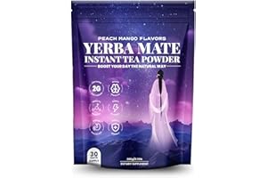 QIYVIPO Yerba Mate Instant Tea Powder, Yerba Mate Peach Mango energy Drink Powder, Clean Energy, and Gut Health Powered, Prebiotics and Probiotics 0.72 Lb (1)