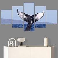 SIGNWIN 5 Panel Canvas Wall Art Modern Art Dolphin Expressive Marine Life Multicolor Nautical Photography Whale for Home Decorations Ready to Hang - 60