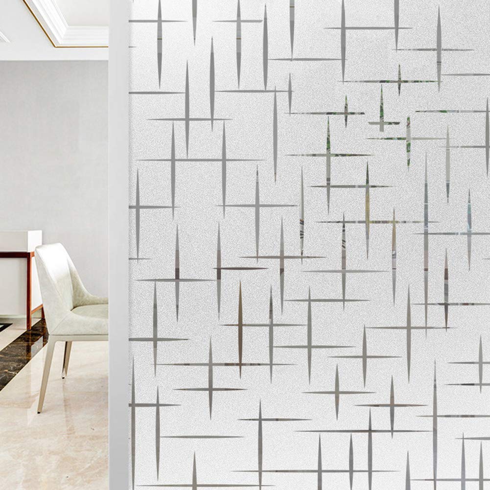 Niviy Privacy Window Film Decorative Window Clings, Criss-Cross Pattern No Glue Static Cling Window Covering Film for Living Room Bedroom Bathroom Kitchen and Office 17.7in by 78.7in