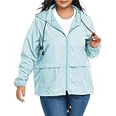 American Trends Women Plus Size Light RainCoat Jackets Packable Hooded Waterproof Windbreaker for Women