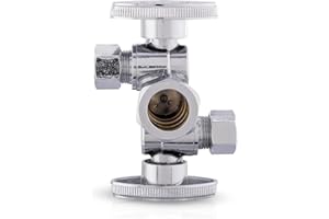 EFIELD 1/4 Turn Dual Compression Outlet Angle Stop Valve with 2 Shut Off Valve/Handles, 1/2" NOM (5/8" OD) x (3/8 inch x 3/8 inch) Chrome,(VALVE134)