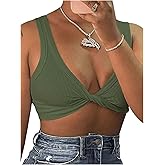 MakeMeChic Women's Crop Tank Top Ribbed Twist Front Sexy Cute Going Out Tops