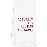 FOPENEM Funny Kitchen Dish Towels, Funny Gifts for Women Men Adult Humor, Actually it is All Fun and Games Decorative Hand Tea Towels for Bathroom, 16x24 Inches