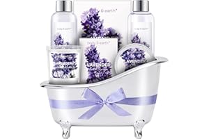 Gift Baskets for Women Body & Earth Gifts for Women, Skin Care Gifts Set 7Pcs Lavender Bath Kit, Spa Set with Shower Gel, Bub