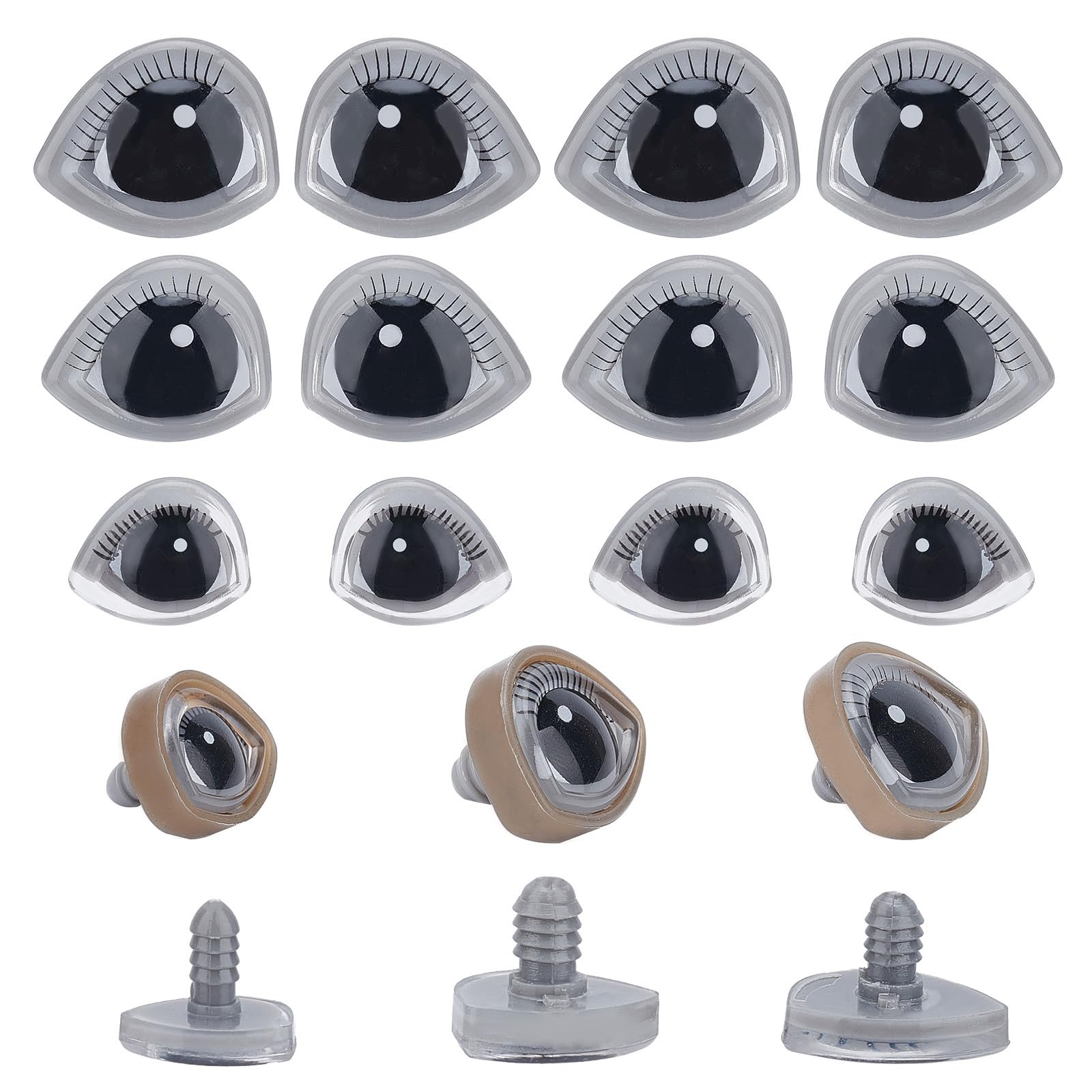 PH PandaHall 40 Sets 3D Safety Eyes, 3 Sizes Crafts Eyes with Eyelash Washers Crafts Bear Dog Cats Eyes Plastic Stuffed Crochet Eyes for Amigurumi Plush Animal Crafts Making