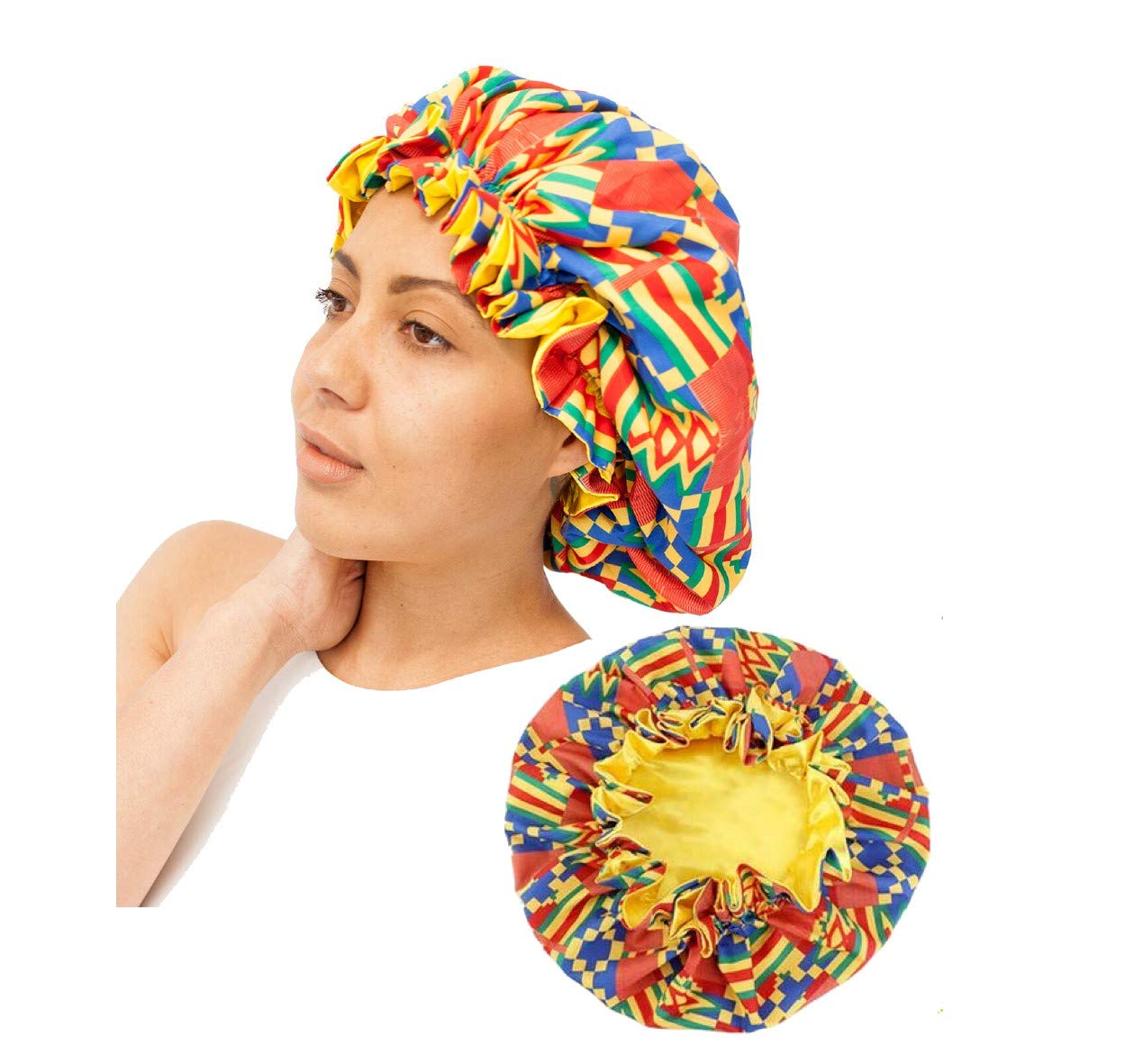 silk sleep cap afro hair bonnet for sleeping Cap Curly Coily Night Cap Day Wear Women Head Wrap Large Elastic Cover Braid Dreadlock Hats Headband Hair Cover (Yellow/Multicolour)