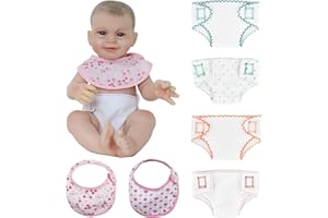 SCOM 4 Pcs Doll Diapers Doll Underwear and 2 Pcs Doll Bibs for 14-18 inch Baby Doll, Reborn Baby Dolls, Realistic Baby Dolls, for American Girl Doll Baby Alive Kid Age 3+