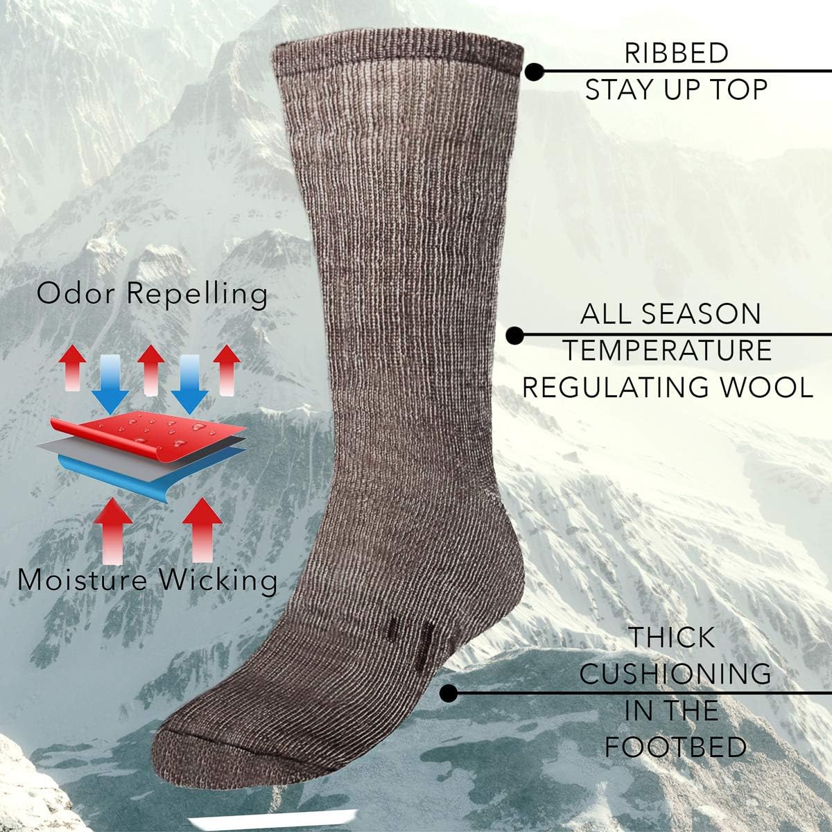 DG Hill 3 Pairs 80% Merino Wool Socks for Men and Women, For Hiking, Crew Style, (Black, Gray, Brown): Clothing