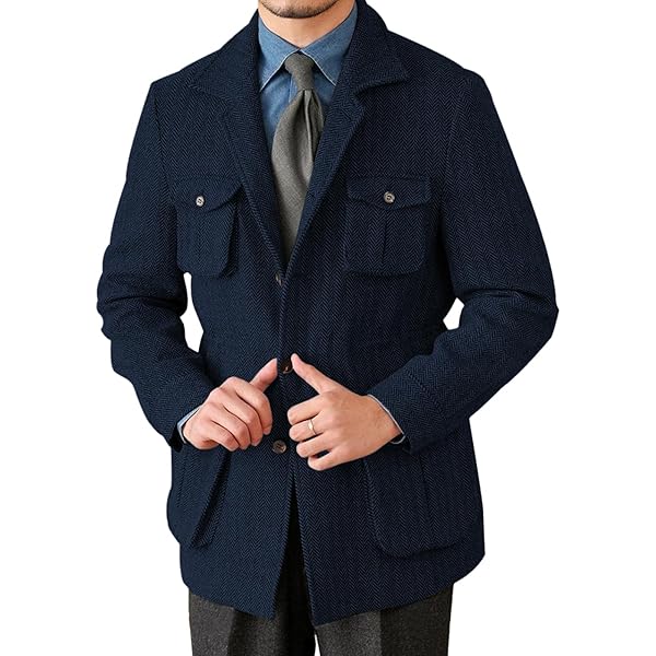Men's Blazer Herringbone Tweed Vintage Sport Coats Button Down